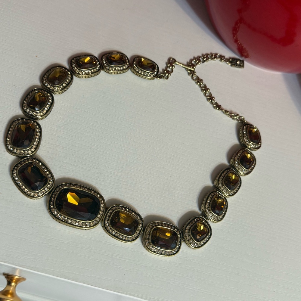 Heidi Daus Elegant Gold and Brown Gemstone Necklace